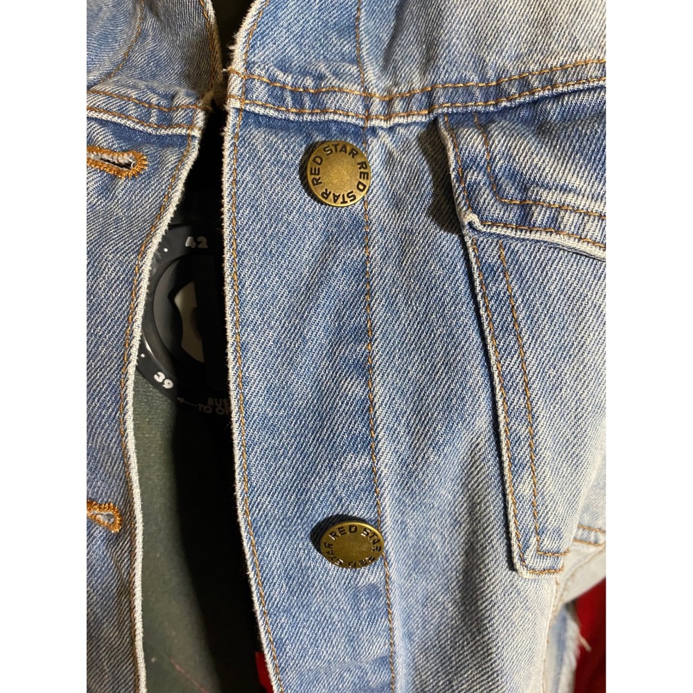 Red Star Womens Light Wash Cropped Denim Jacket Raw Hem Blue Size M - Picture 2 of 6